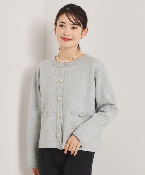 ITS'DEMO（イッツデモ）の「【花粉防止／手洗い可】ニットジャケット（ノーカラージャケット・レディース・グレー/アイボリー/ブラック/ピンク・00）」の3枚目の写真