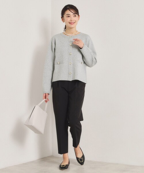 ITS'DEMO（イッツデモ）の「【花粉防止／手洗い可】ニットジャケット（ノーカラージャケット・レディース・グレー/アイボリー/ブラック/ピンク・00）」の5枚目の写真