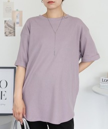 M-5L コットンワッフル バックボタン ロールアップTシャツ