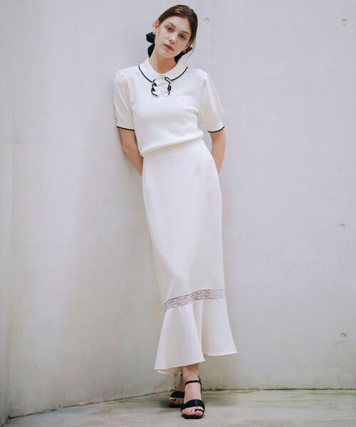 SELFIST(セルフィスト)の「レース切替マーメイドスカート 夏服 春服 フェミニン きれいめ(スカート・レディース・ブラック/アイボリー・36/38)」の3枚目の写真