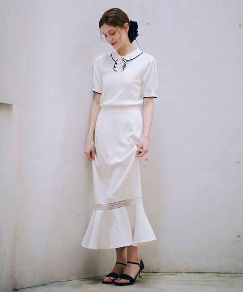 SELFIST(セルフィスト)の「レース切替マーメイドスカート 夏服 春服 フェミニン きれいめ(スカート・レディース・ブラック/アイボリー・36/38)」の4枚目の写真