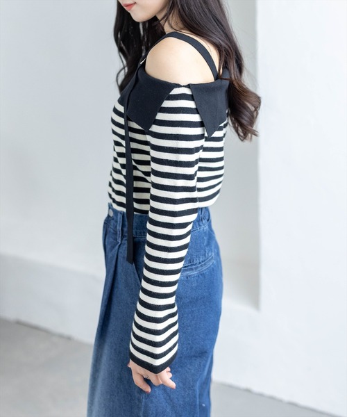 CLEAR BASIC（クリアベーシック）の「セーラーカラーボーダーワンショルニットトップス[大人 フェミニン 上品]≪新作≫（ニット/セーター・レディース・アイボリー/ブラック・F）」の21枚目の写真