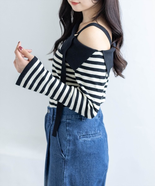 CLEAR BASIC（クリアベーシック）の「セーラーカラーボーダーワンショルニットトップス[大人 フェミニン 上品]≪新作≫（ニット/セーター・レディース・アイボリー/ブラック・F）」の22枚目の写真