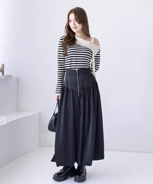 CLEAR BASIC（クリアベーシック）の「セーラーカラーボーダーワンショルニットトップス[大人 フェミニン 上品]≪新作≫（ニット/セーター・レディース・アイボリー/ブラック・F）」の16枚目の写真