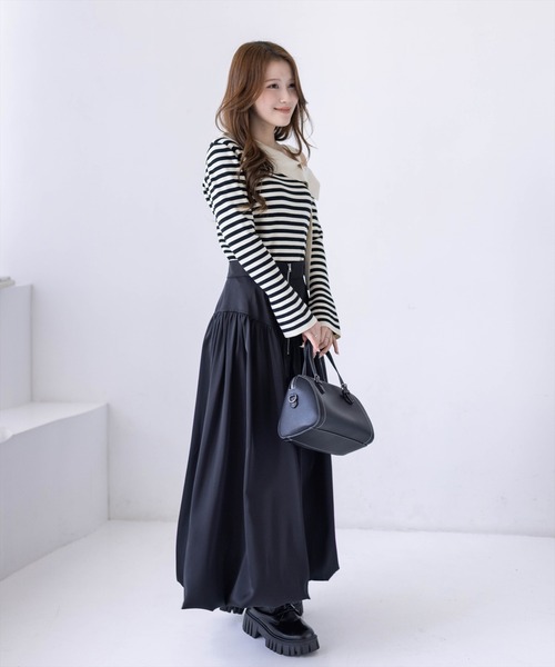 CLEAR BASIC（クリアベーシック）の「セーラーカラーボーダーワンショルニットトップス[大人 フェミニン 上品]≪新作≫（ニット/セーター・レディース・アイボリー/ブラック・F）」の17枚目の写真