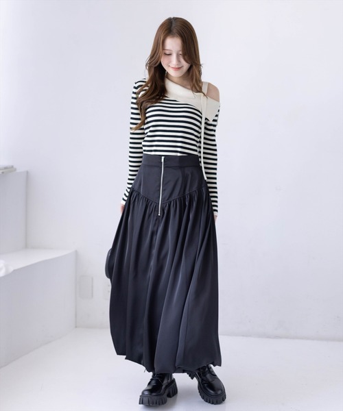 CLEAR BASIC（クリアベーシック）の「セーラーカラーボーダーワンショルニットトップス[大人 フェミニン 上品]≪新作≫（ニット/セーター・レディース・アイボリー/ブラック・F）」の18枚目の写真