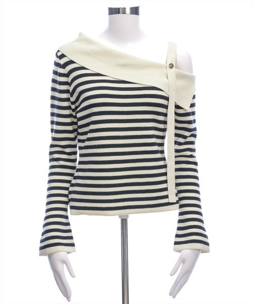 CLEAR BASIC（クリアベーシック）の「セーラーカラーボーダーワンショルニットトップス[大人 フェミニン 上品]≪新作≫（ニット/セーター・レディース・アイボリー/ブラック・F）」の13枚目の写真