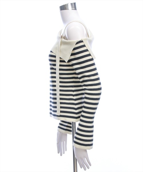 CLEAR BASIC（クリアベーシック）の「セーラーカラーボーダーワンショルニットトップス[大人 フェミニン 上品]≪新作≫（ニット/セーター・レディース・アイボリー/ブラック・F）」の6枚目の写真