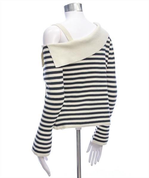 CLEAR BASIC（クリアベーシック）の「セーラーカラーボーダーワンショルニットトップス[大人 フェミニン 上品]≪新作≫（ニット/セーター・レディース・アイボリー/ブラック・F）」の7枚目の写真