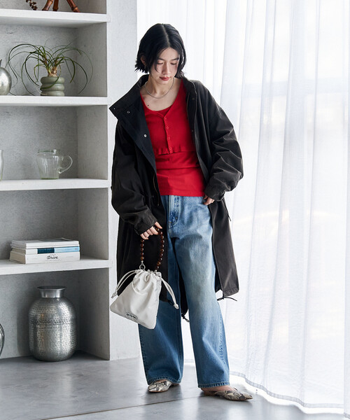 FREAK'S STORE(フリークスストア)の「M-65 フェード加工 ロング モッズコート(モッズコート・レディース・ピンク/ブルー/オリーブ/ブラック・フリ-)」の2枚目の写真