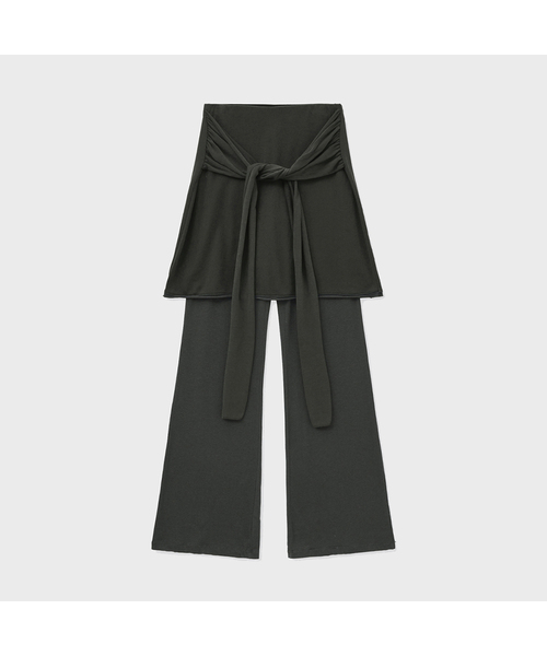 TWO-TONE LAYERED TIED SKIRT PANTS-KHAKI