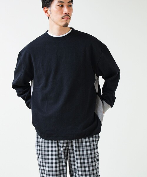 GLOSTER（グロスター）の「【一枚でサマになる】ブークレ配色ラインプルオーバー（Tシャツ/カットソー・メンズ・ライトグレー/ネイビー/ブラック・S/M/L）」の5枚目の写真
