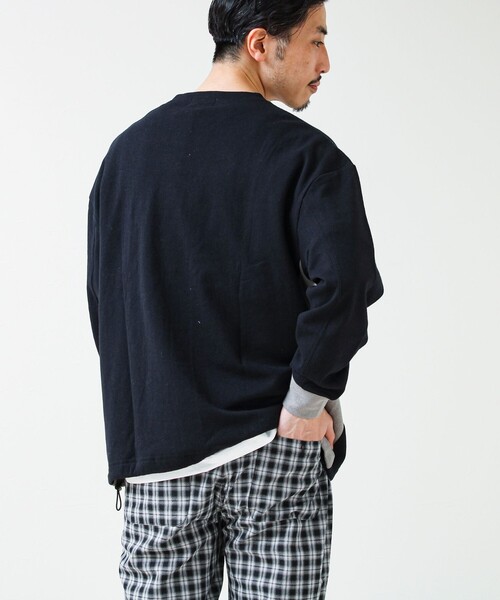 GLOSTER（グロスター）の「【一枚でサマになる】ブークレ配色ラインプルオーバー（Tシャツ/カットソー・メンズ・ライトグレー/ネイビー/ブラック・S/M/L）」の7枚目の写真