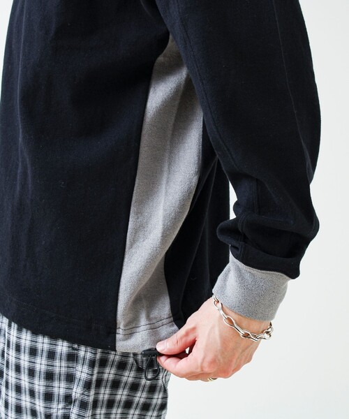 GLOSTER（グロスター）の「【一枚でサマになる】ブークレ配色ラインプルオーバー（Tシャツ/カットソー・メンズ・ライトグレー/ネイビー/ブラック・S/M/L）」の9枚目の写真