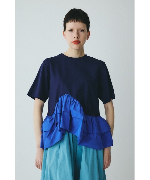 HeRIN.CYE(ヘリンドットサイ)の「Frill hem ponte tops フリルヘムポンチトップス(Tシャツ/カットソー・レディース・ネイビー/ブラック/ホワイト・FREE)」の1枚目の写真