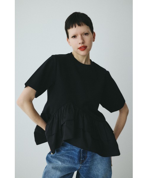 HeRIN.CYE(ヘリンドットサイ)の「Frill hem ponte tops フリルヘムポンチトップス(Tシャツ/カットソー・レディース・ネイビー/ブラック/ホワイト・FREE)」の6枚目の写真