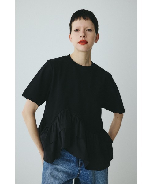 HeRIN.CYE(ヘリンドットサイ)の「Frill hem ponte tops フリルヘムポンチトップス(Tシャツ/カットソー・レディース・ネイビー/ブラック/ホワイト・FREE)」の7枚目の写真