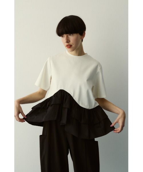 HeRIN.CYE(ヘリンドットサイ)の「Frill hem ponte tops フリルヘムポンチトップス(Tシャツ/カットソー・レディース・ネイビー/ブラック/ホワイト・FREE)」の22枚目の写真
