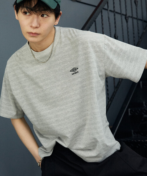 UMBRO（アンブロ）の「UMBRO × PUBLUX/アンブロ ＜吸水速乾＞別注　ワンポイント ロゴ ボーダー Tシャツ　限定展開（Tシャツ/カットソー・メンズ・ブラック/ネイビー/ライトグレー/ホワイト・LARGE/MEDIUM）」の3枚目の写真