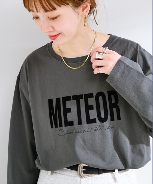 B.C STOCK(ベーセーストック)の「手洗い可 / フロッキーオーバーロンTEE(Tシャツ/カットソー・レディース・ホワイト/チャコールグレー・FREE)」の2枚目の写真