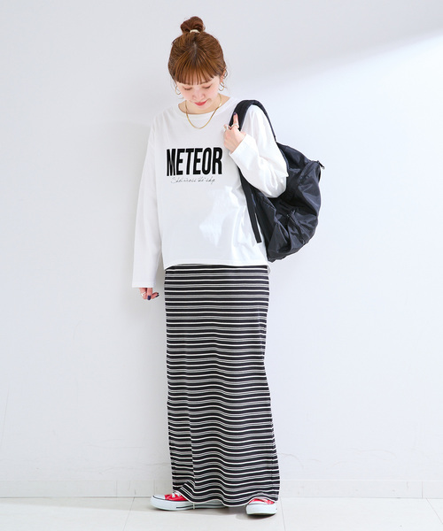 B.C STOCK(ベーセーストック)の「手洗い可 / フロッキーオーバーロンTEE(Tシャツ/カットソー・レディース・ホワイト/チャコールグレー・FREE)」の22枚目の写真
