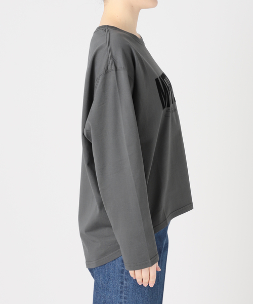 B.C STOCK(ベーセーストック)の「手洗い可 / フロッキーオーバーロンTEE(Tシャツ/カットソー・レディース・ホワイト/チャコールグレー・FREE)」の6枚目の写真