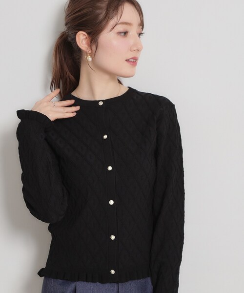 couture brooch(クチュールブローチ)の「【アンサンブル可】ダイヤ柄カーディガン(カーディガン/ボレロ・レディース・ブラック/ライトグレー/イエロー系その他・36/38/42)」の2枚目の写真