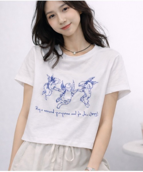 LAUTRE COTE(ロウトレコウト)の「ショート丈プリントTEE(Tシャツ/カットソー・レディース・ブラック/ホワイト・MEDIUM/LARGE)」の1枚目の写真