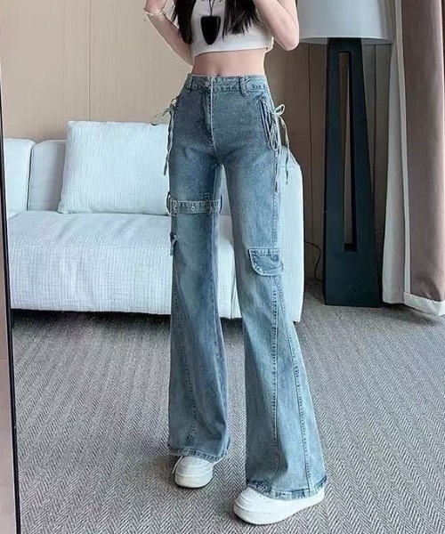 Teem Store(チームストア)の「サイドリボンポケット付きストレッチフレアスキニーデニムパンツ(デニムパンツ・レディース・ブルー・L/M)」の5枚目の写真