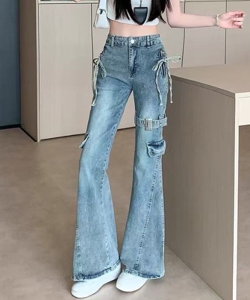 Teem Store(チームストア)の「サイドリボンポケット付きストレッチフレアスキニーデニムパンツ(デニムパンツ・レディース・ブルー・L/M)」の10枚目の写真