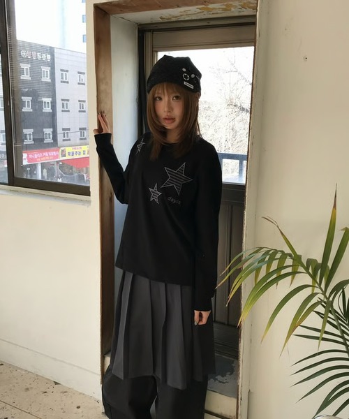 DayDay SEOUL stars logo tee ロンT black L セール】スターズロゴ L/S Tシャツ（Tシャツ/カットソー）｜DAYDAY