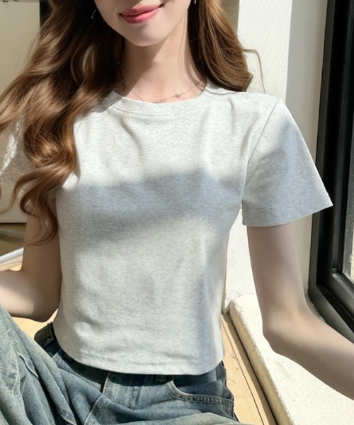 Ada.(エイダ)の「ベーシック クロップド 半袖Tシャツ(Tシャツ/カットソー・レディース・グレー/ピンク/ホワイト/ライトブルー/ブラック・FREE)」の4枚目の写真
