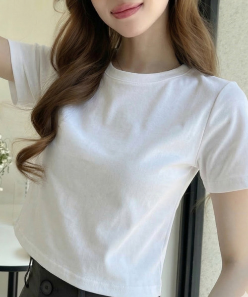 Ada.(エイダ)の「ベーシック クロップド 半袖Tシャツ(Tシャツ/カットソー・レディース・グレー/ピンク/ホワイト/ライトブルー/ブラック・FREE)」の2枚目の写真