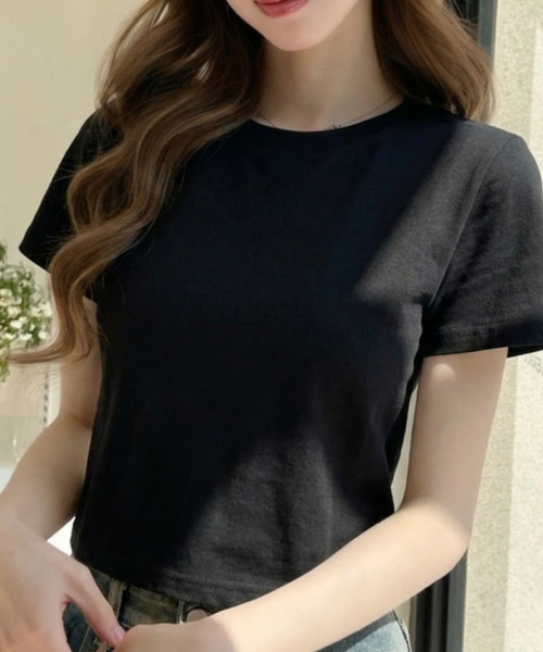 Ada.(エイダ)の「ベーシック クロップド 半袖Tシャツ(Tシャツ/カットソー・レディース・グレー/ピンク/ホワイト/ライトブルー/ブラック・FREE)」の3枚目の写真
