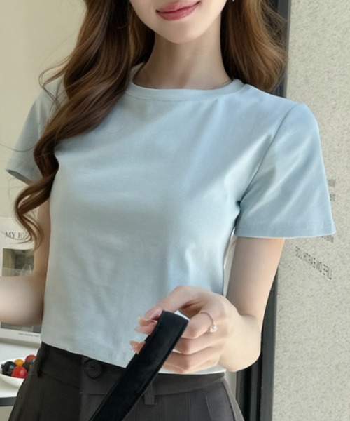 Ada.(エイダ)の「ベーシック クロップド 半袖Tシャツ(Tシャツ/カットソー・レディース・グレー/ピンク/ホワイト/ライトブルー/ブラック・FREE)」の12枚目の写真