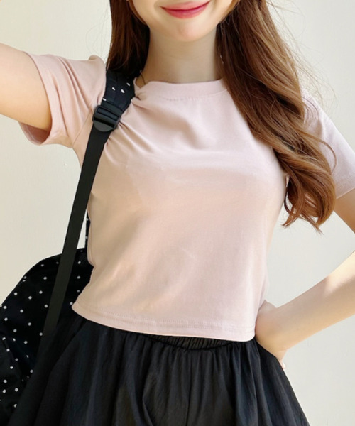 Ada.(エイダ)の「ベーシック クロップド 半袖Tシャツ(Tシャツ/カットソー・レディース・グレー/ピンク/ホワイト/ライトブルー/ブラック・FREE)」の17枚目の写真