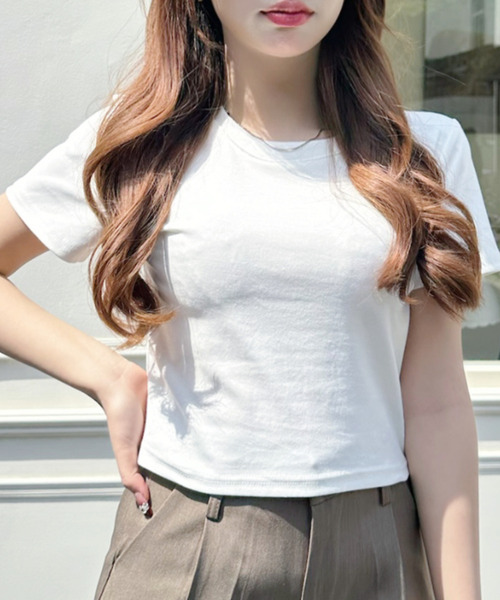 Ada.(エイダ)の「ベーシック クロップド 半袖Tシャツ(Tシャツ/カットソー・レディース・グレー/ピンク/ホワイト/ライトブルー/ブラック・FREE)」の9枚目の写真