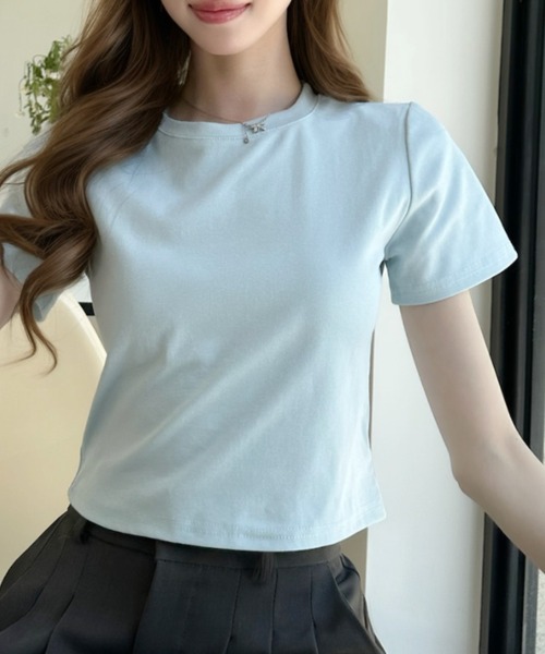 Ada.(エイダ)の「ベーシック クロップド 半袖Tシャツ(Tシャツ/カットソー・レディース・グレー/ピンク/ホワイト/ライトブルー/ブラック・FREE)」の8枚目の写真