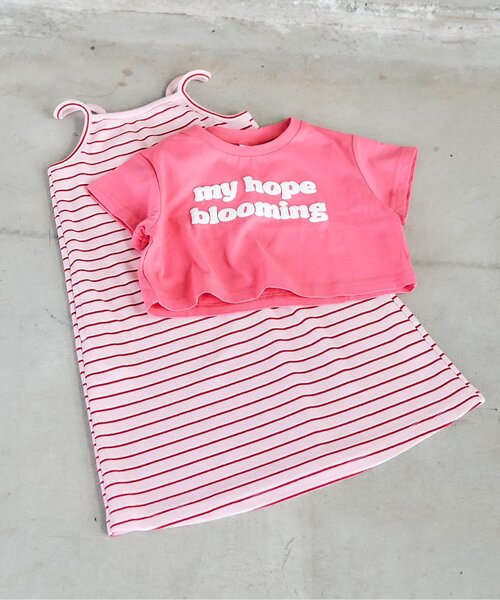 apres les cours（アプレレクール）の「【WEB限定】ショート丈ロゴTシャツ×キャミワンピ2Pセット（ワンピース・キッズ・グリーン/ピンク・100/120/130/140/110/90）」の2枚目の写真