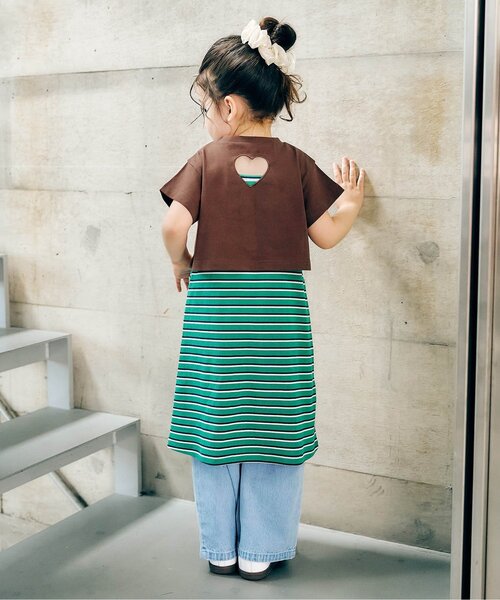 apres les cours（アプレレクール）の「【WEB限定】ショート丈ロゴTシャツ×キャミワンピ2Pセット（ワンピース・キッズ・グリーン/ピンク・100/120/130/140/110/90）」の6枚目の写真