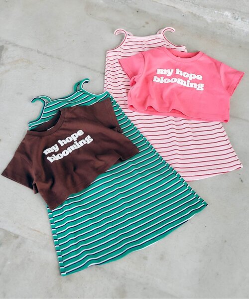 apres les cours（アプレレクール）の「【WEB限定】ショート丈ロゴTシャツ×キャミワンピ2Pセット（ワンピース・キッズ・グリーン/ピンク・100/120/130/140/110/90）」の11枚目の写真
