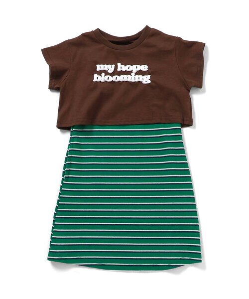 apres les cours（アプレレクール）の「【WEB限定】ショート丈ロゴTシャツ×キャミワンピ2Pセット（ワンピース・キッズ・グリーン/ピンク・100/120/130/140/110/90）」の3枚目の写真