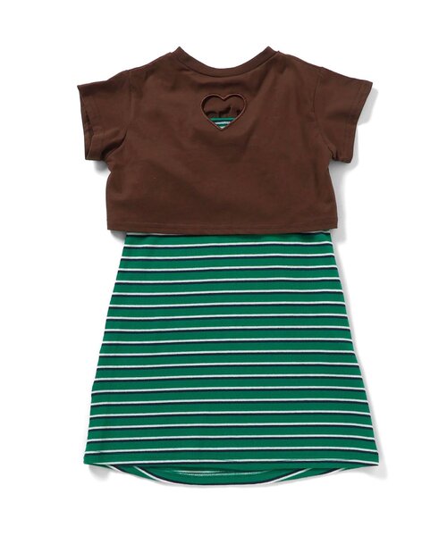 apres les cours（アプレレクール）の「【WEB限定】ショート丈ロゴTシャツ×キャミワンピ2Pセット（ワンピース・キッズ・グリーン/ピンク・100/120/130/140/110/90）」の4枚目の写真