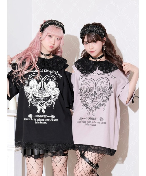 NOEMIE(ノエミー)の「レース衿袖リボンエンジェルチュニック(Tシャツ/カットソー・レディース・ブラック/ピンク・M)」の3枚目の写真