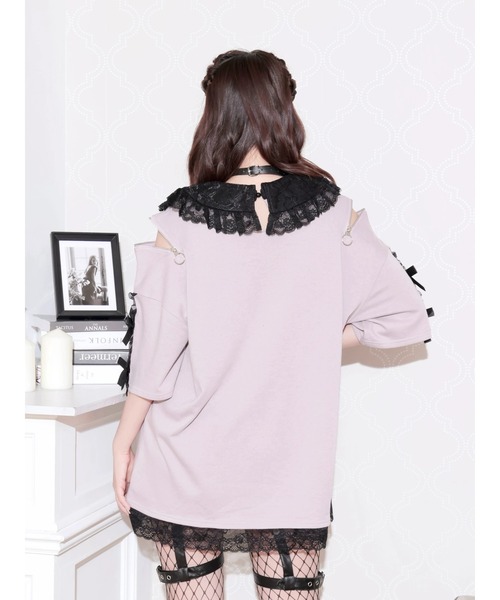 NOEMIE(ノエミー)の「レース衿袖リボンエンジェルチュニック(Tシャツ/カットソー・レディース・ブラック/ピンク・M)」の5枚目の写真