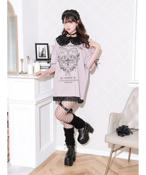 NOEMIE(ノエミー)の「レース衿袖リボンエンジェルチュニック(Tシャツ/カットソー・レディース・ブラック/ピンク・M)」の6枚目の写真