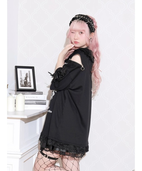 NOEMIE(ノエミー)の「レース衿袖リボンエンジェルチュニック(Tシャツ/カットソー・レディース・ブラック/ピンク・M)」の7枚目の写真