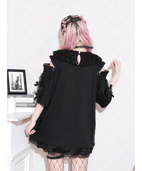NOEMIE(ノエミー)の「レース衿袖リボンエンジェルチュニック(Tシャツ/カットソー・レディース・ブラック/ピンク・M)」の8枚目の写真