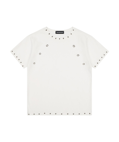 DAUSPICE(ディーオスピス)の「(DUC) Eyelet Stud Semi-Crop T-Shirt White(Tシャツ/カットソー・レディース・ホワイト・ONE SIZE)」の2枚目の写真