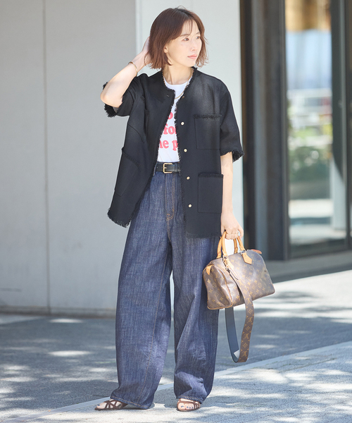 TWEEDY MESH ショートスリーブジャケット（ノーカラージャケット